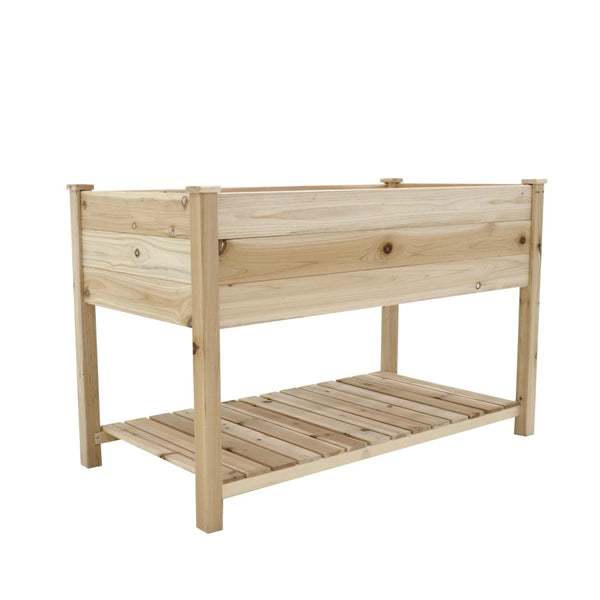 English Elm Raised Solid Wood Garden Planter with Legs Storage Shelf for Herbs Vegetables Patio W1431106422