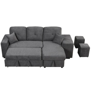 English Elm Reversible Velvet Sectional Sleeper Sofa with Storage Chaise Stools and Pull Out Bed SG000790AAB