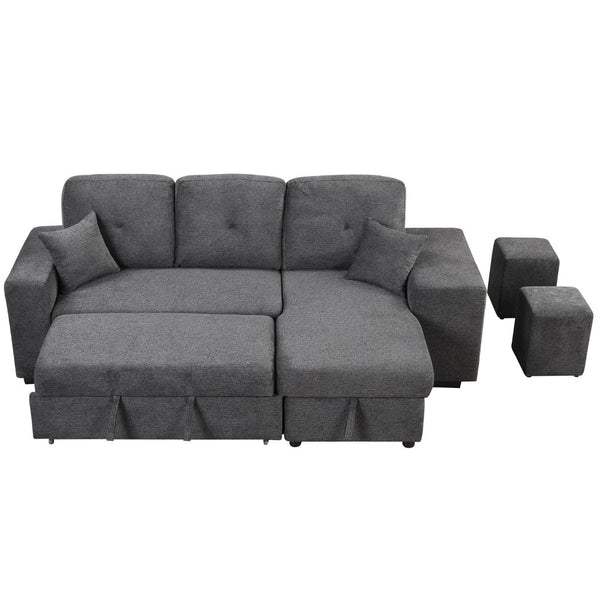 English Elm Reversible Velvet Sectional Sleeper Sofa with Storage Chaise Stools and Pull Out Bed SG000790AAB
