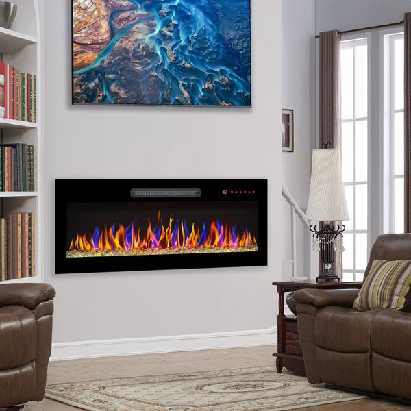 English Elm 36 Inch Recessed Electric Fireplace Tempered Glass Multi Color Led Flame Heater W1769133637