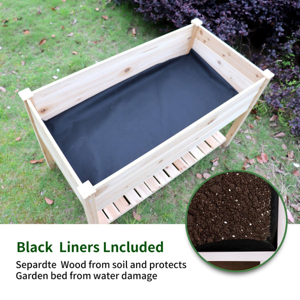 English Elm Raised Solid Wood Garden Planter with Legs Storage Shelf for Herbs Vegetables Patio W1431106422