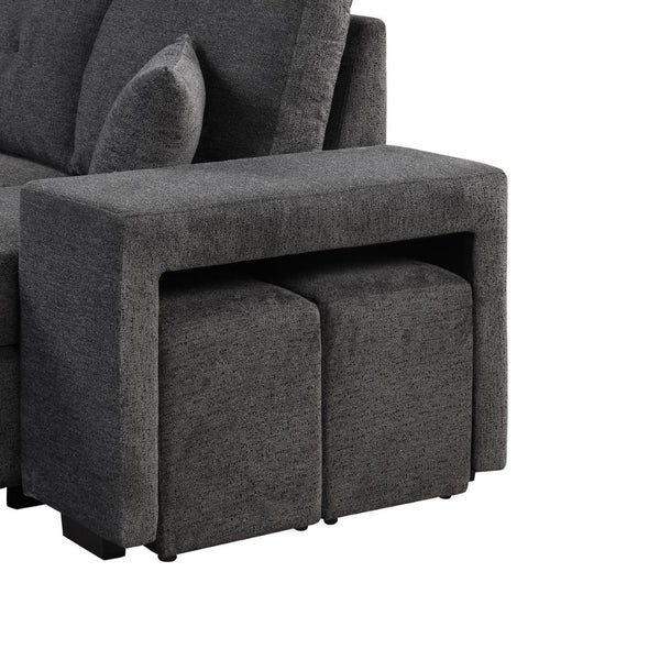 English Elm Reversible Velvet Sectional Sleeper Sofa with Storage Chaise Stools and Pull Out Bed SG000790AAB