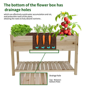 English Elm Raised Solid Wood Garden Planter with Legs Storage Shelf for Herbs Vegetables Patio W1431106422