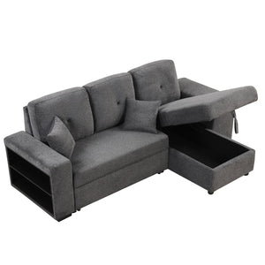 English Elm Reversible Velvet Sectional Sleeper Sofa with Storage Chaise Stools and Pull Out Bed SG000790AAB