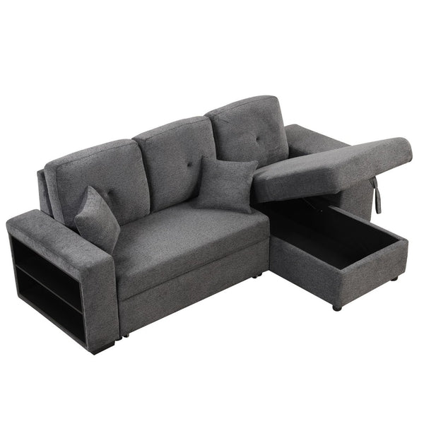 English Elm Reversible Velvet Sectional Sleeper Sofa with Storage Chaise Stools and Pull Out Bed SG000790AAB