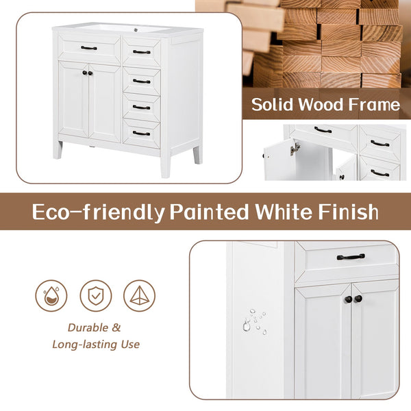 English Elm 36" Elegant Bathroom Vanity With Sink Combo - Modern White Cabinet, Durable Design & Ample Storage N725P246491K