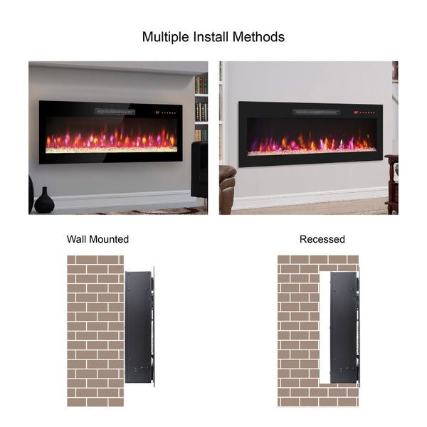 English Elm 50 Inch Recessed Wall Electric Fireplace Slim Led Multicolor Flame Remote Heater W1769103305