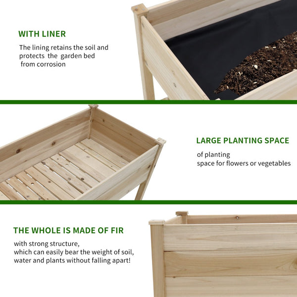 English Elm Raised Solid Wood Garden Planter with Legs Storage Shelf for Herbs Vegetables Patio W1431106422