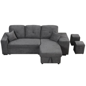 English Elm Reversible Velvet Sectional Sleeper Sofa with Storage Chaise Stools and Pull Out Bed SG000790AAB