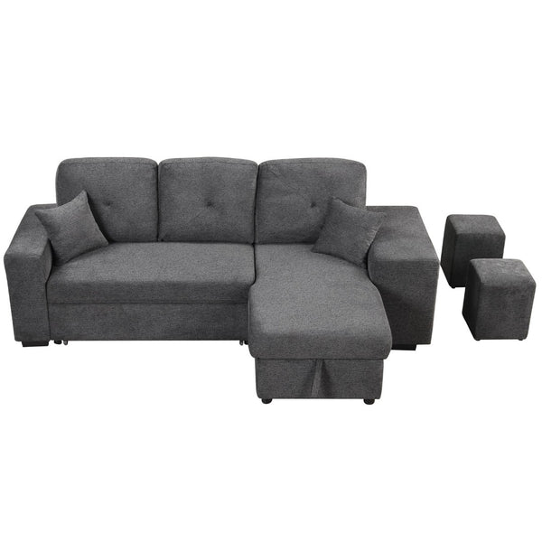 English Elm Reversible Velvet Sectional Sleeper Sofa with Storage Chaise Stools and Pull Out Bed SG000790AAB