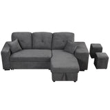 Hearth and Haven Odessa 5 Pieces L-Shaped Sectional Sofa Set with Storage Chaise, 2 Stools and 2 Pillows, Blue Black SG000790AAB