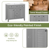 English Elm 36" Bathroom Vanity Without Sink, Cabinet Base Only, Two Cabinets and Five Drawers, Solid Wood Frame, Grey