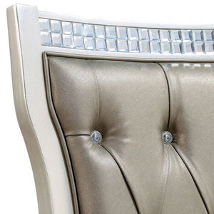 English Elm Formal Champagne/Warm Gray Dining Chairs Set of 2 – Tufted Leatherette Seats, Mirror Tile Accents, Solid Wood Comfort B011106629