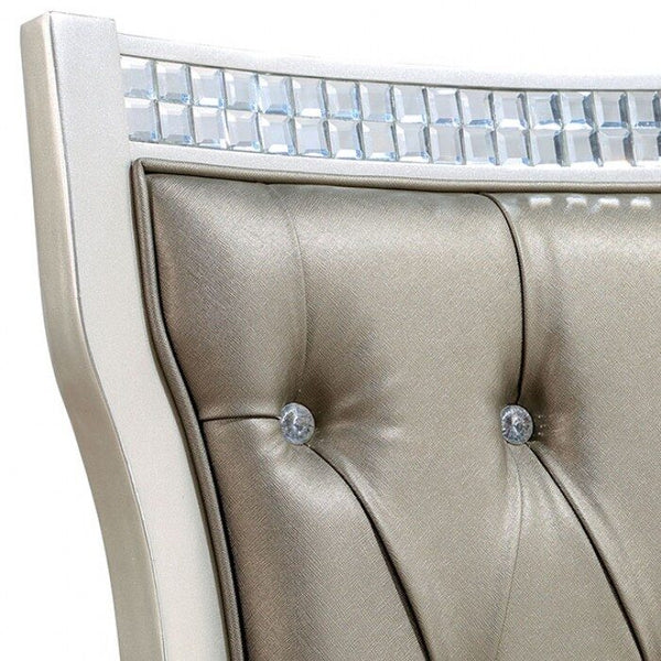 English Elm Formal Champagne/Warm Gray Dining Chairs Set of 2 – Tufted Leatherette Seats, Mirror Tile Accents, Solid Wood Comfort B011106629