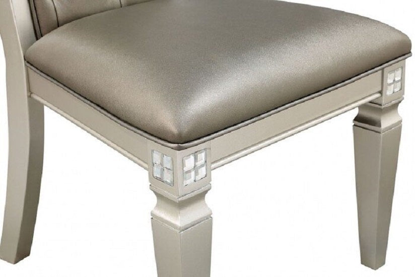 English Elm Formal Champagne/Warm Gray Dining Chairs Set of 2 – Tufted Leatherette Seats, Mirror Tile Accents, Solid Wood Comfort B011106629