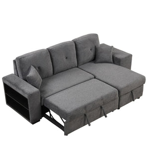English Elm Reversible Velvet Sectional Sleeper Sofa with Storage Chaise Stools and Pull Out Bed SG000790AAB