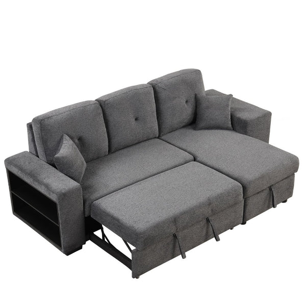 English Elm Reversible Velvet Sectional Sleeper Sofa with Storage Chaise Stools and Pull Out Bed SG000790AAB