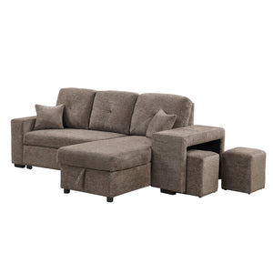 Hearth and Haven Odessa 5 Pieces L-Shaped Sectional Sofa Set with Storage Chaise, 2 Stools and 2 Pillows, Knox Charcoal SG000790AAE