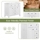 English Elm 36" Bathroom Vanity Without Sink, Cabinet Base Only, Two Cabinets and Five Drawers, Solid Wood Frame, White