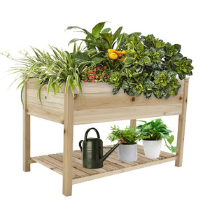 English Elm Raised Solid Wood Garden Planter with Legs Storage Shelf for Herbs Vegetables Patio W1431106422