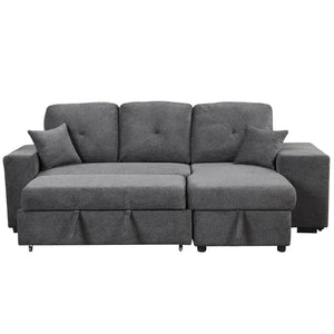 English Elm Reversible Velvet Sectional Sleeper Sofa with Storage Chaise Stools and Pull Out Bed SG000790AAB