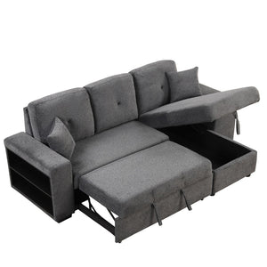 English Elm Reversible Velvet Sectional Sleeper Sofa with Storage Chaise Stools and Pull Out Bed SG000790AAB