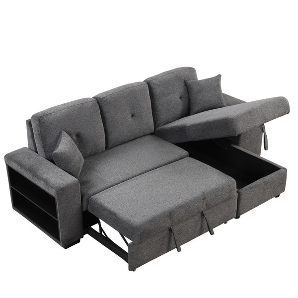 English Elm Reversible Velvet Sectional Sleeper Sofa with Storage Chaise Stools and Pull Out Bed SG000790AAB