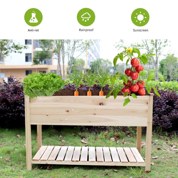 English Elm Raised Solid Wood Garden Planter with Legs Storage Shelf for Herbs Vegetables Patio W1431106422