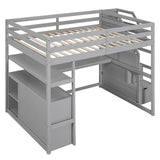 Hearth and Haven Velveteen Full Size Loft Bed with Desk and Shelves, Two Built-in Drawers, Storage Staircase, Grey  GX000426AAE