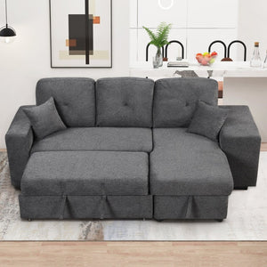 English Elm Reversible Velvet Sectional Sleeper Sofa with Storage Chaise Stools and Pull Out Bed SG000790AAB
