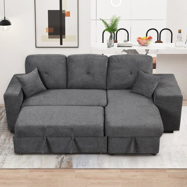 English Elm Reversible Velvet Sectional Sleeper Sofa with Storage Chaise Stools and Pull Out Bed SG000790AAB
