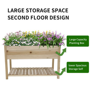 English Elm Raised Solid Wood Garden Planter with Legs Storage Shelf for Herbs Vegetables Patio W1431106422