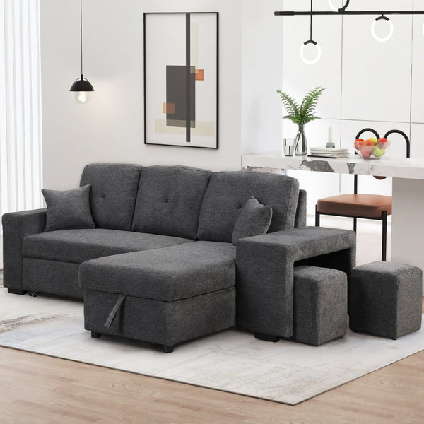 English Elm Reversible Velvet Sectional Sleeper Sofa with Storage Chaise Stools and Pull Out Bed SG000790AAB