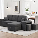 Hearth and Haven Odessa 5 Pieces L-Shaped Sectional Sofa Set with Storage Chaise, 2 Stools and 2 Pillows, Blue Black SG000790AAB