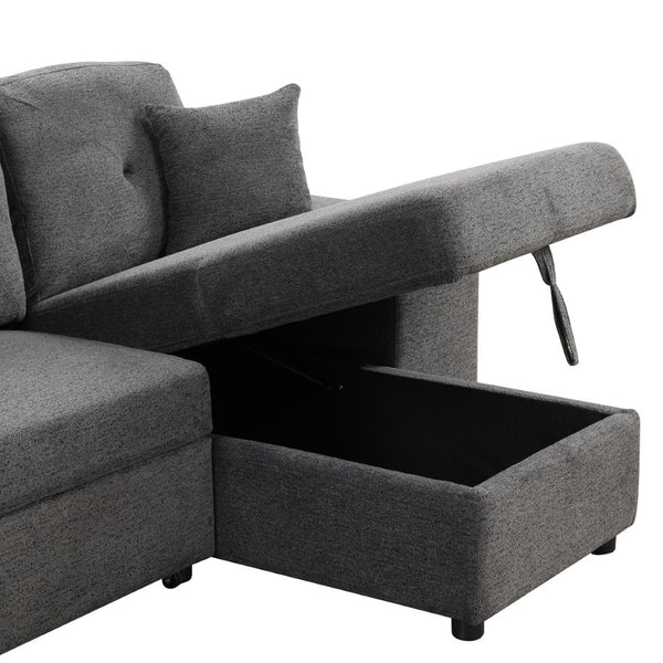 English Elm Reversible Velvet Sectional Sleeper Sofa with Storage Chaise Stools and Pull Out Bed SG000790AAB