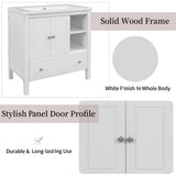 English Elm 30" Bathroom Vanity Base Only, Solid Wood Frame, Bathroom Storage Cabinet With Doors and Drawers, White