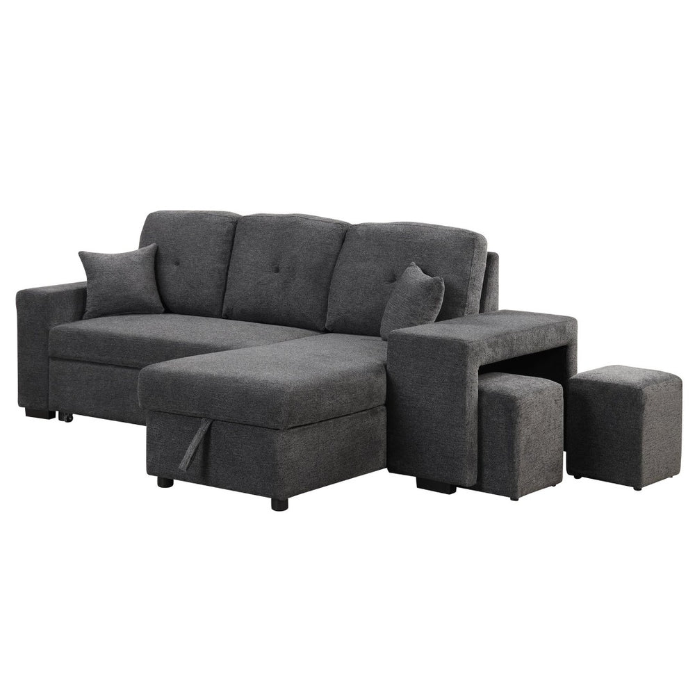English Elm Reversible Velvet Sectional Sleeper Sofa with Storage Chaise Stools and Pull Out Bed SG000790AAB
