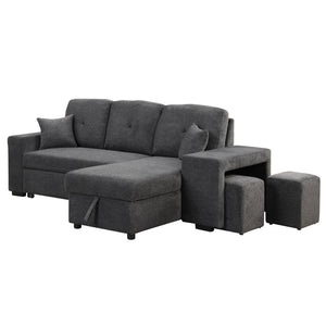 Hearth and Haven Odessa 5 Pieces L-Shaped Sectional Sofa Set with Storage Chaise, 2 Stools and 2 Pillows, Blue Black SG000790AAB