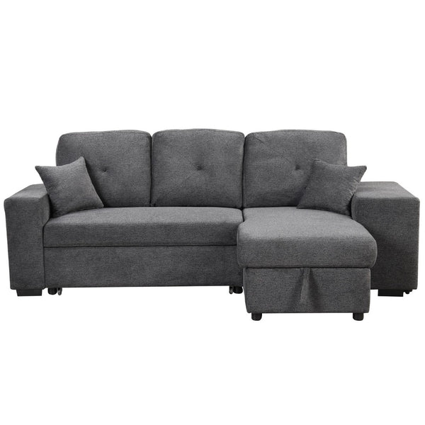 English Elm Reversible Velvet Sectional Sleeper Sofa with Storage Chaise Stools and Pull Out Bed SG000790AAB