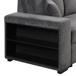 English Elm Reversible Velvet Sectional Sleeper Sofa with Storage Chaise Stools and Pull Out Bed SG000790AAB