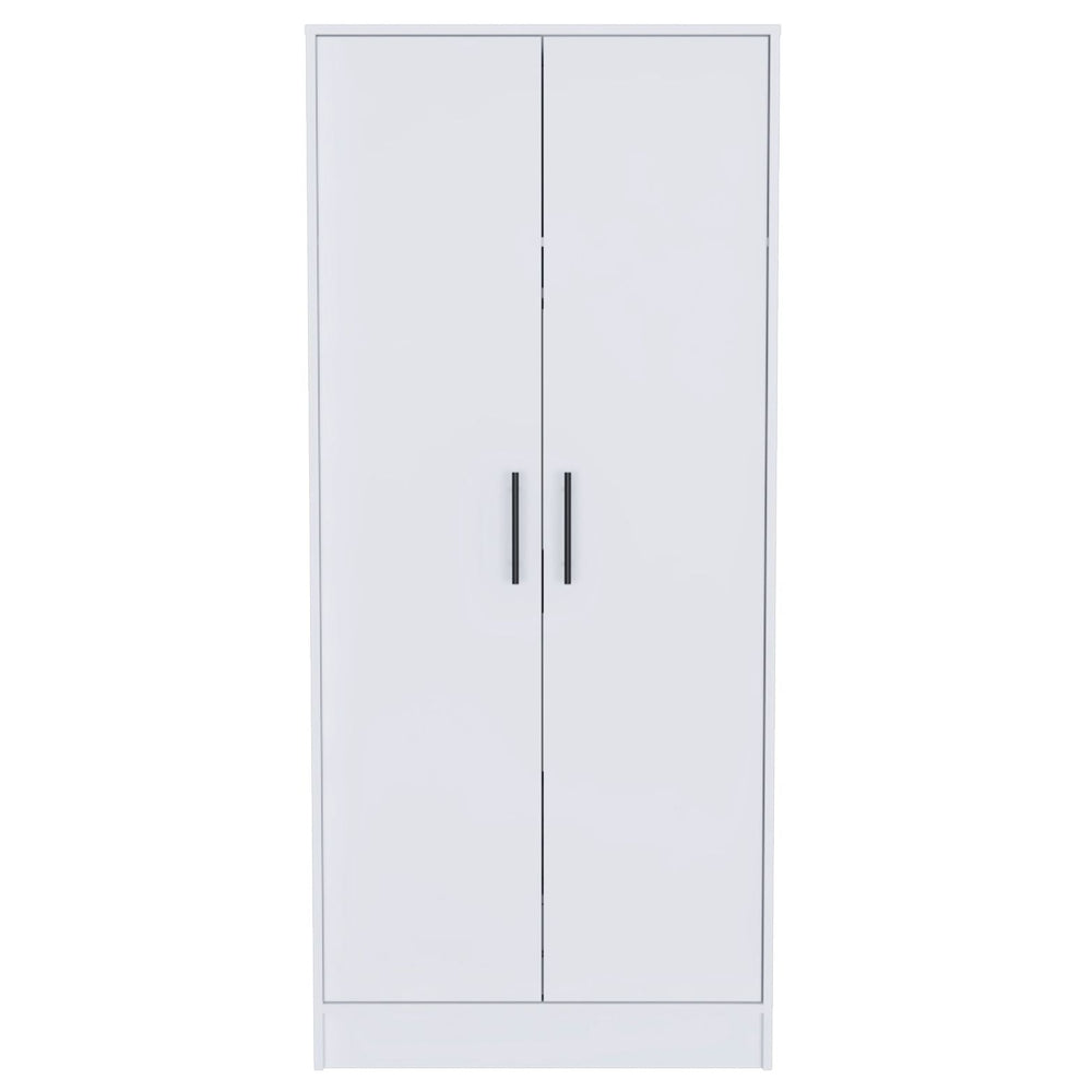 English Elm Ambery White 180 Armoire with Double Doors, Hanging Rod, Two Shelves and Single Drawer for Storage and Style B070S00173