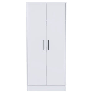 English Elm Ambery White 180 Armoire with Double Doors, Hanging Rod, Two Shelves and Single Drawer for Storage and Style B070S00173