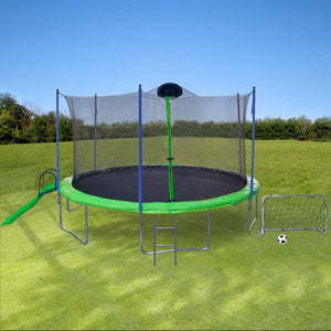 English Elm 16ft Outdoor Trampoline with Enclosure Net Slide Basketball Backboard Football Goal W285S00017