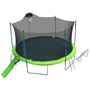 English Elm 16ft Outdoor Trampoline with Enclosure Net Slide Basketball Backboard Football Goal W285S00017