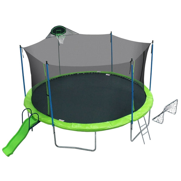 English Elm 16ft Outdoor Trampoline with Enclosure Net Slide Basketball Backboard Football Goal W285S00017