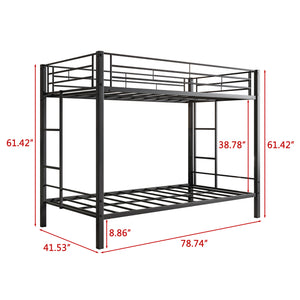 English Elm Metal Heavy Duty Twin Over Twin Bunk Bed with Shelves, Slatted No-Box-Spring Design, Quiet Black Frame W840107070