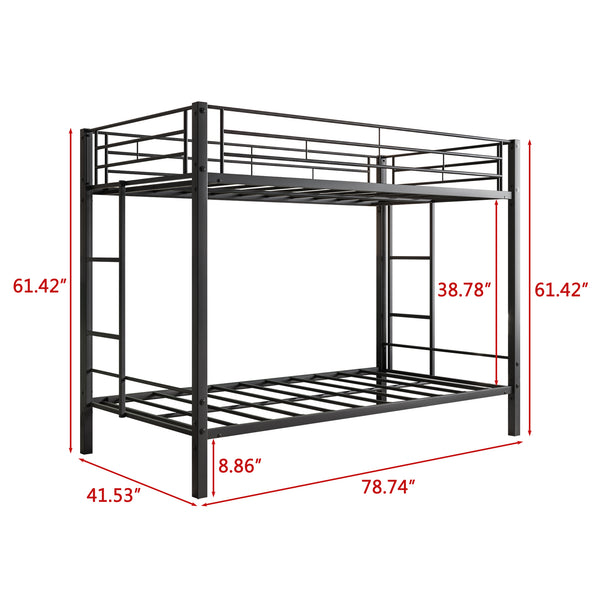 English Elm Metal Heavy Duty Twin Over Twin Bunk Bed with Shelves, Slatted No-Box-Spring Design, Quiet Black Frame W840107070
