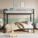 Hearth and Haven Metal Bunk Bed Twin Over Twin, Heavy Duty Twin Bunk Beds with Shelf and Slatted Support No Box Spring Needed Black W840107070