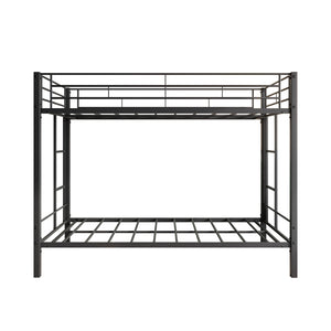 English Elm Metal Heavy Duty Twin Over Twin Bunk Bed with Shelves, Slatted No-Box-Spring Design, Quiet Black Frame W840107070