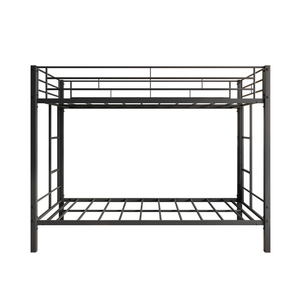 English Elm Metal Heavy Duty Twin Over Twin Bunk Bed with Shelves, Slatted No-Box-Spring Design, Quiet Black Frame W840107070